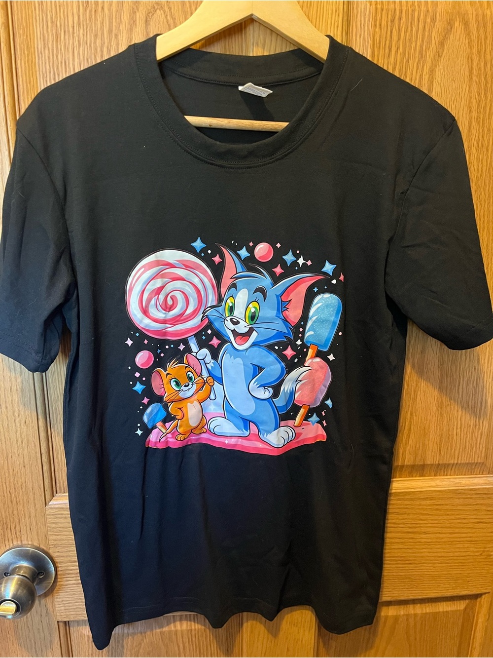 Black Tom & Jerry Candy Graphic Tee for Women
